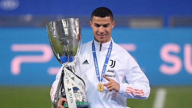 Cristiano Ronaldo com o troféu da Supercopa da Itália (Foto- REUTERS:Alberto Lingria)